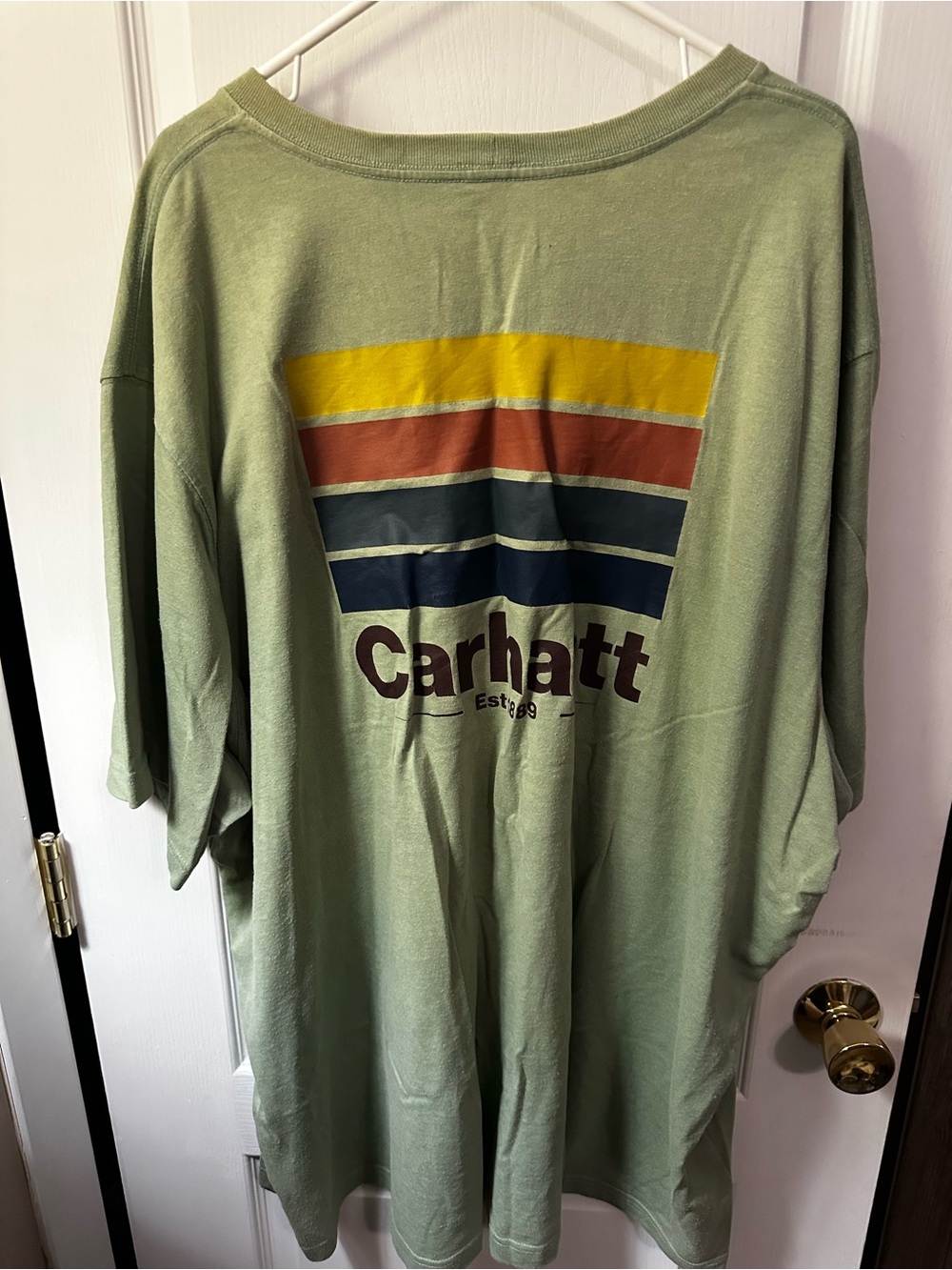 Carhartt Olive Short-Sleeve Tee with Retro Stripe Logo
